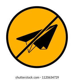 paper plane. origami glider. not allowed, black object in warning sign with orange background color