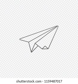 paper plane. origami glider. On grid background