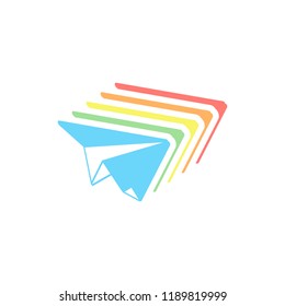 paper plane. origami glider. Stack of colorful isometric icons on white background