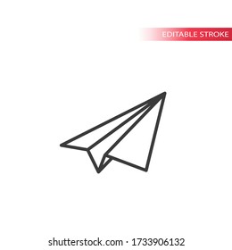 Paper plane origami simple thin line vector icon. Editable stroke.