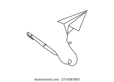Paper plane outline art continuous line minimal vector illustration
