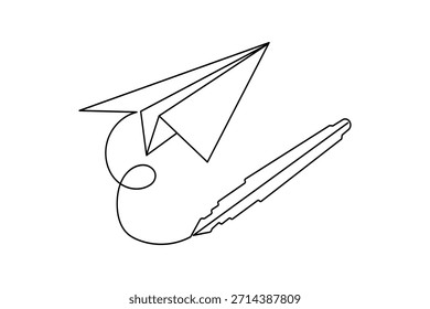 Paper plane outline art continuous line minimal vector illustration
