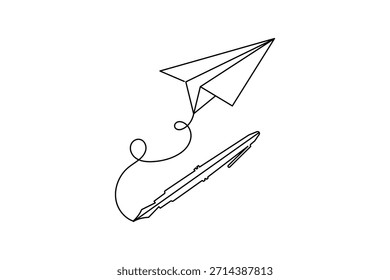 Paper plane outline art continuous line minimal vector illustration
