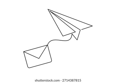 Paper plane outline art continuous line minimal vector illustration
