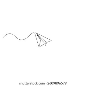 Paper plane outline drawing illustration. Continuous line draw of airplane vector. 