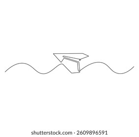 Paper plane outline drawing illustration. Continuous line draw of airplane vector. 