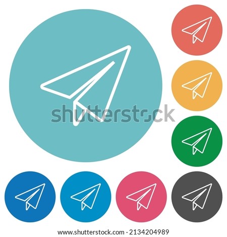 Paper plane outline flat white icons on round color backgrounds