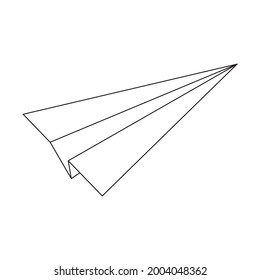 Paper plane outline icon isolated on white background. Symbol of success, communication, travel, delivery. Vector illustration in linear style.