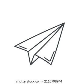 Paper plane outline icon. Simple linear sketch vector illustration