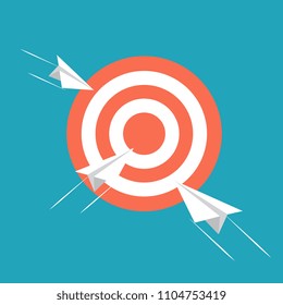 Paper plane over cloud, flat design. Target red and white. Vector