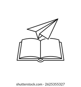 Paper Plane Over Open Notebook Icon for Creative Learning and Innovation (Plano de papel sobre ícone aberto do notebook para aprendizagem criativa e inovação)