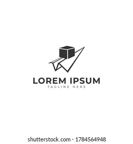 Paper plane with package for delivery logo design icon vector