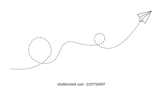Paper plane path icon. Loop route. The flight path is indicated by a dotted line. Vector illustration.
