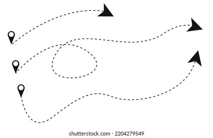 Paper plane path route with start point and dash line trace. vector illustration. easy editable stroke. EPS 10.