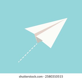 Paper plane with path vector illustration.