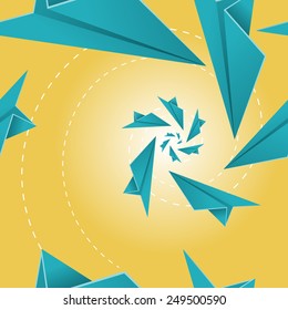 Paper Plane Pattern. Beautiful seamless tile depicting toy paper planes spiralling into each other.