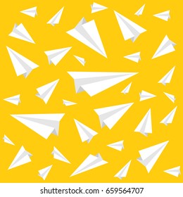 Paper plane pattern on a yellow background. Vector illustration