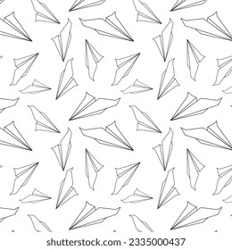 Paper plane pattern, vector graphics, wrapping paper, illustration on a transparent background, seamless pattern. Airplane.