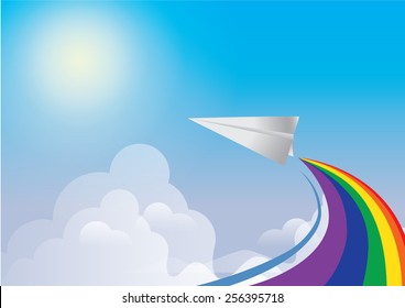 Paper Plane in the rainbow sky