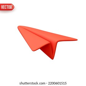 Paper plane red colors. Paper airplane. Realistic 3d design element In plastic cartoon style. Icon isolated on white background. vector illustration