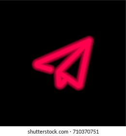Paper plane red glowing neon ui ux icon. Glowing sign logo vector