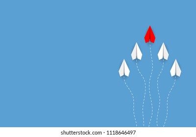 Paper plane red and white are competition to destinations. Business Financial concept are for success and corporate goal. creative idea. start up. illustration vector