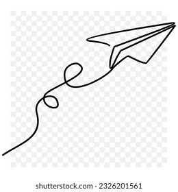 paper plane with ribbon, continuous line drawing