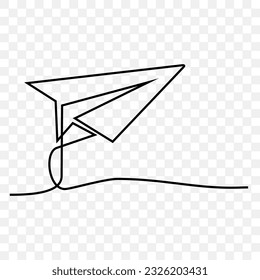paper plane with ribbon, continuous line drawing