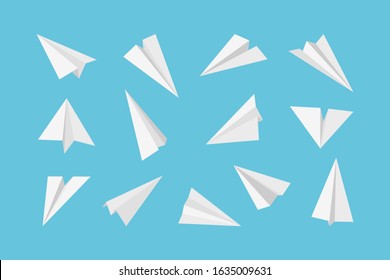 Paper plane. Rockets jet aircraft air transport from paper 3d origami style vector collection