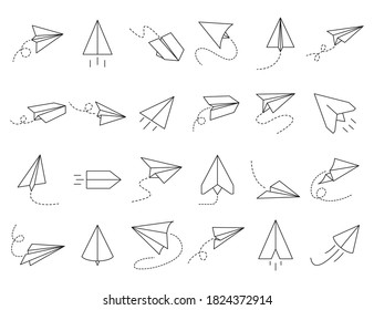 paper plane and route way icons line vector