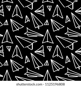 Paper plane seamless hand drawn pattern design.