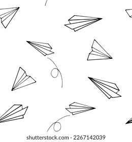 paper plane seamless pattern hand drawn in doodle style. background for wallpaper, wrapping paper, textile