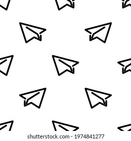 Paper plane seamless pattern isolated on white background.