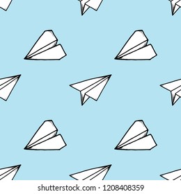 Paper plane seamless pattern. Vector illustration of a seamless pattern cartoon paper plane origami.