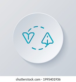 Paper plane, send message, simple icon. Cut circle with gray and blue layers. Paper style
