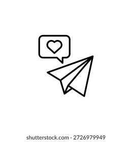 Paper Plane Sending Heart Message Digital Outline Design