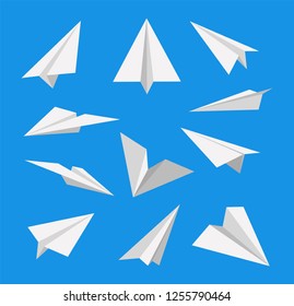 Paper plane. Set of icons. Different kind of flying aircraft. Simple flat style. Vector