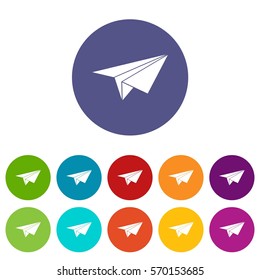 Paper plane set icons in different colors isolated on white background