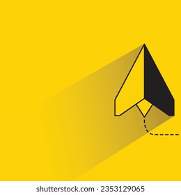 paper plane with shadow on yellow background