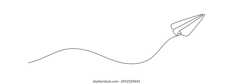 Paper plane shape drawing by continuos line, thin line design vector illustration. 
