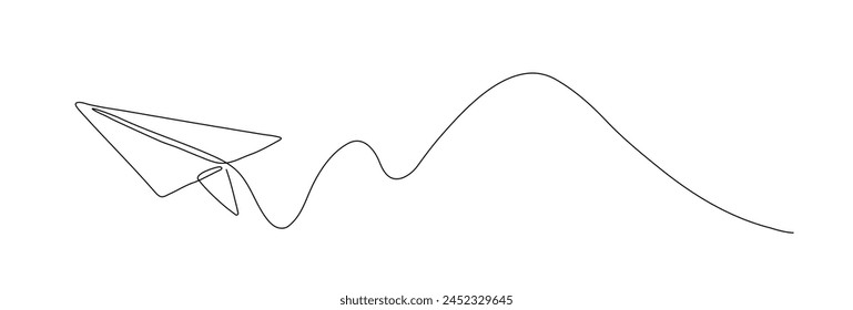 Paper plane shape drawing by continuos line, thin line design vector illustration. 