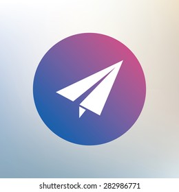 Paper Plane sign. Airplane symbol. Travel icon. Flight flat label. Icon on blurred background. Vector