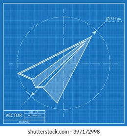 Paper Plane sign. Airplane symbol. Travel vector blueprint icon.