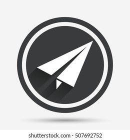 Paper Plane sign. Airplane symbol. Travel icon.