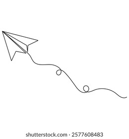 Paper plane single line art, continuous one line drawing of  Isolated outline vector icon