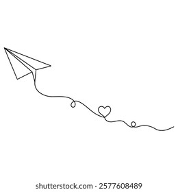Paper plane single line art, continuous one line drawing of  Isolated outline vector icon