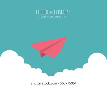 Paper plane in the sky, Freedom concept.