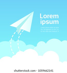 Paper Plane In Sky Over Clouds At Blue Copy Space Background