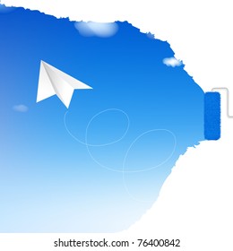 Plano De Papel En El Cielo, Ilustración De Vectores