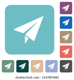 Paper plane solid white flat icons on color rounded square backgrounds